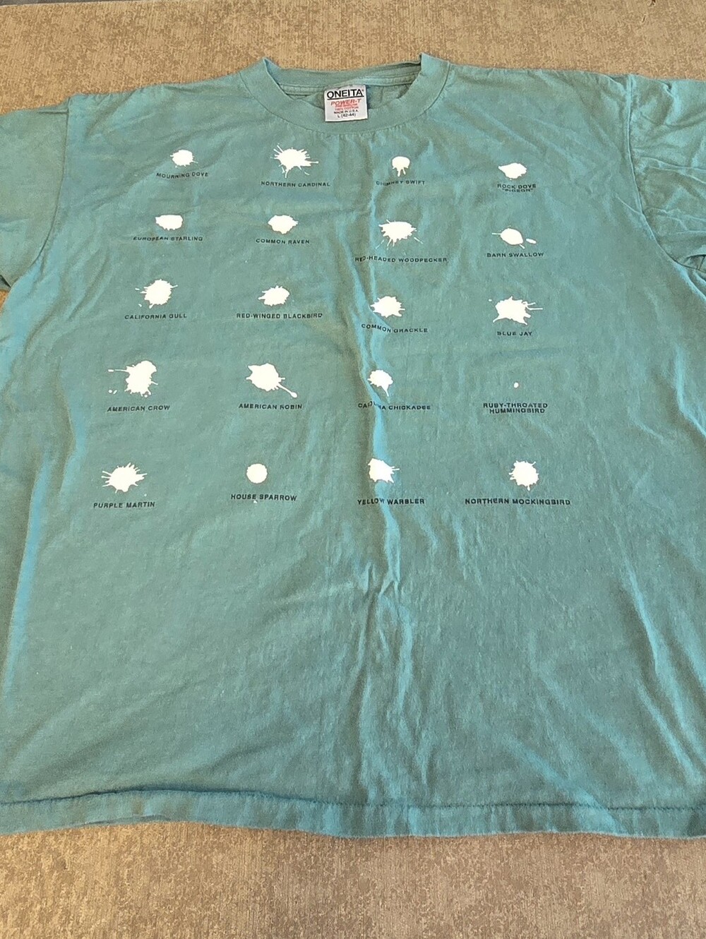 Vintage 90s Scatology Bird Poop Feces Chart  Green T-shirt Size L 42-44 READ